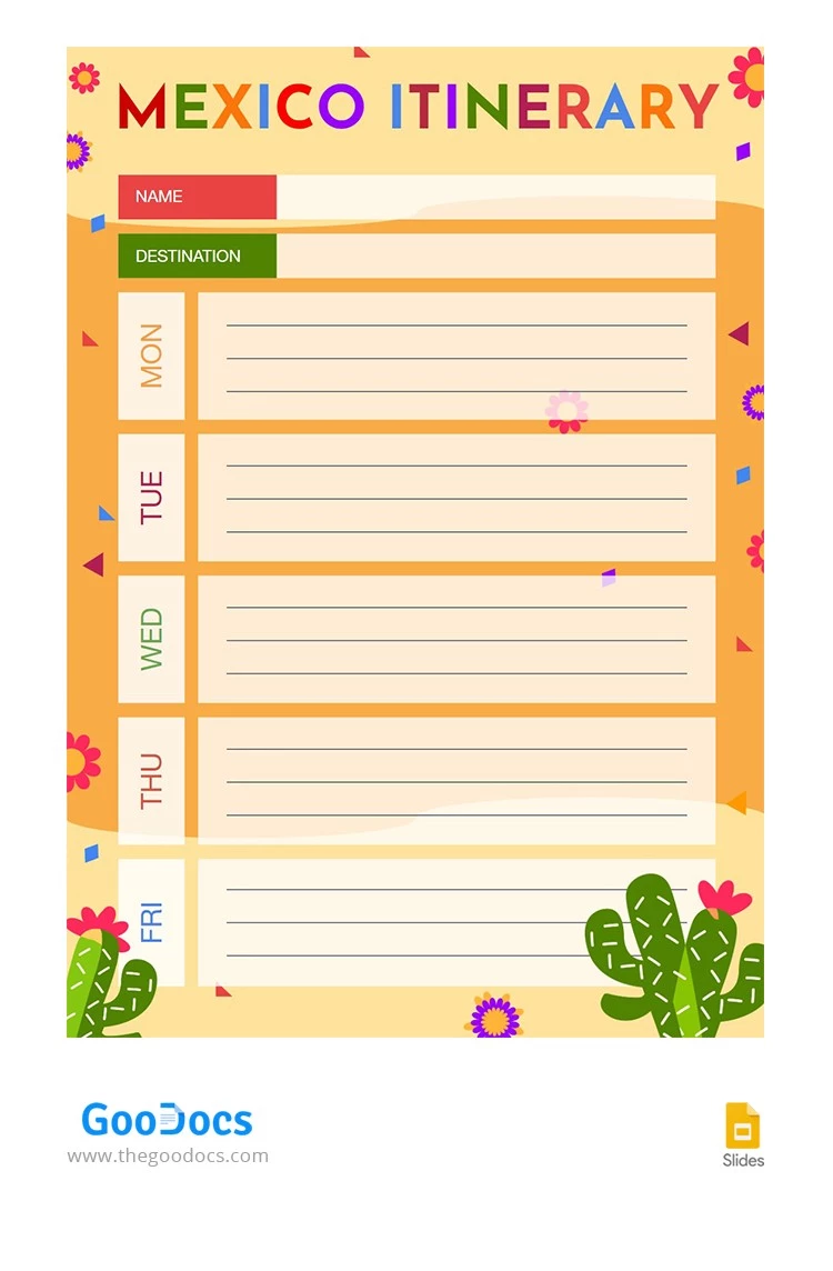 Bright Colorful Mexico Itinerary - free Google Docs Template - 10065901