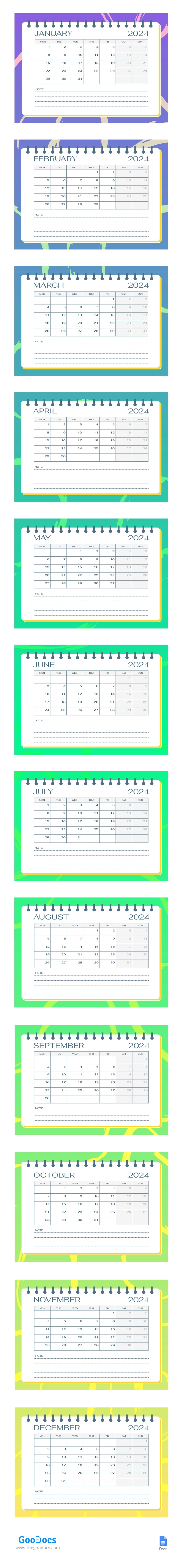Bright Colorful School Calendar - free Google Docs Template - 10067274