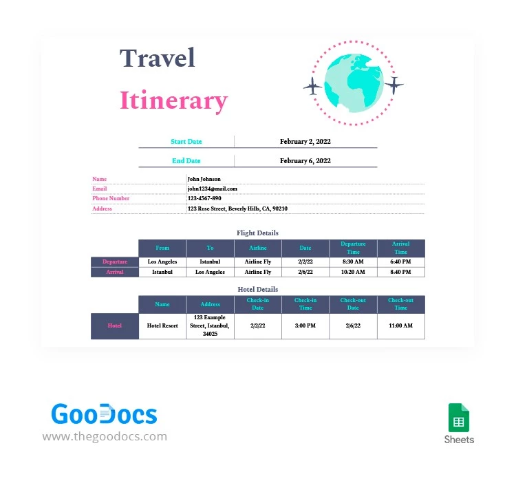 Itinerario di viaggio colori vivaci - free Google Docs Template - 10062777