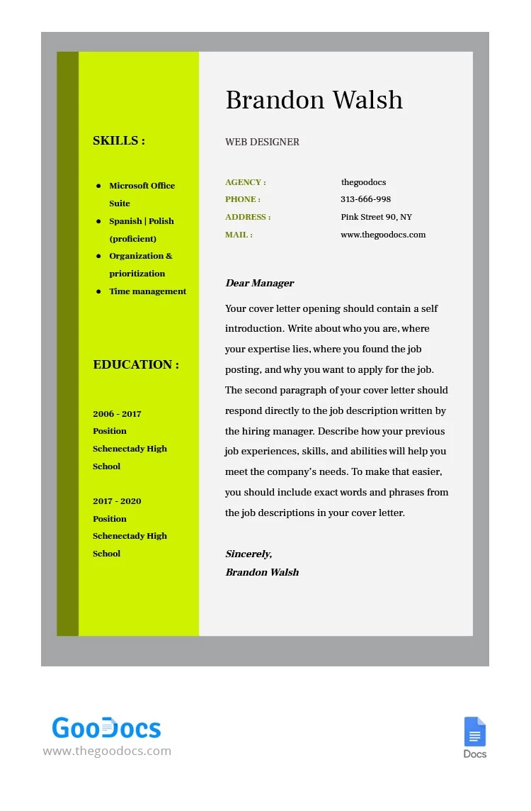 Bright Cover Letter - free Google Docs Template - 10064165