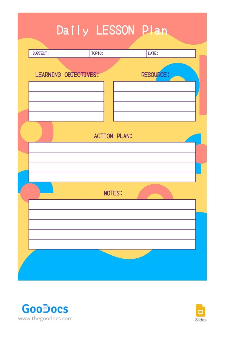 Bright Cute Daily Lesson Plan - free Google Docs Template - 10065226