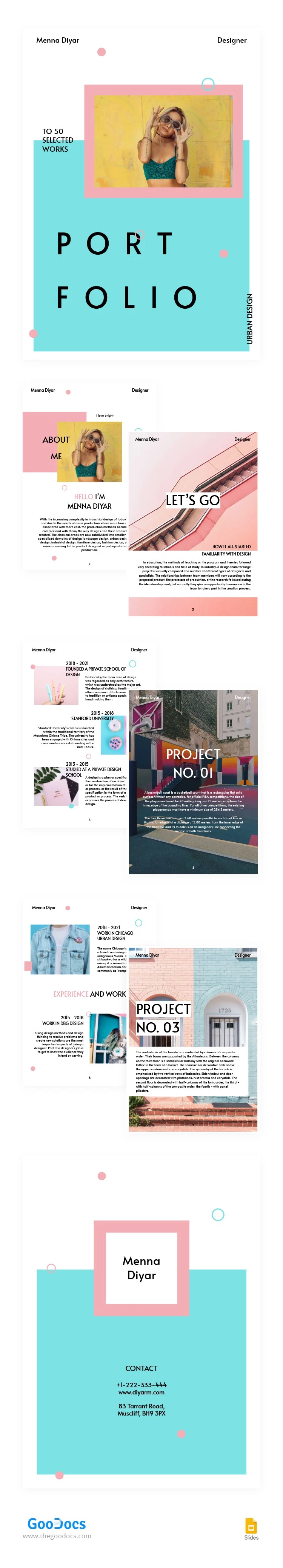 Portafoglio brillante del designer - free Google Docs Template - 10063026