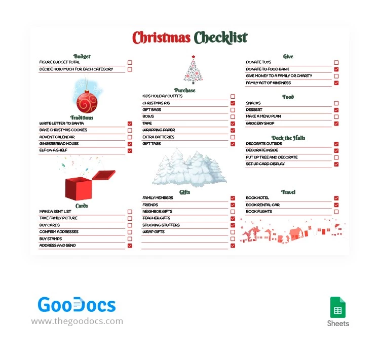Detaillierter heller Weihnachtscheckliste - free Google Docs Template - 10062544