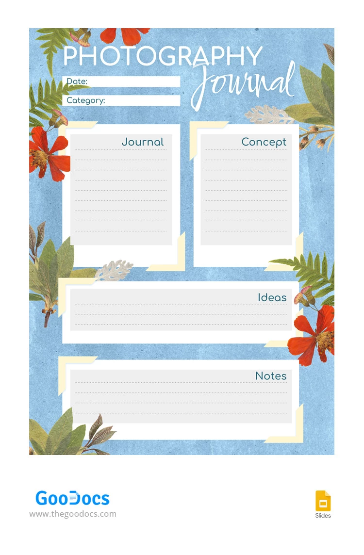 Bright Dried Flower Photography Journal - free Google Docs Template - 10066256