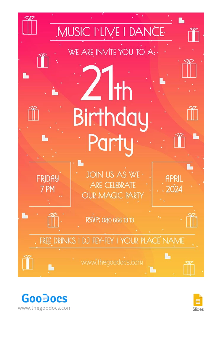 Gradient 21th Birthday Party - free Google Docs Template - 10068344