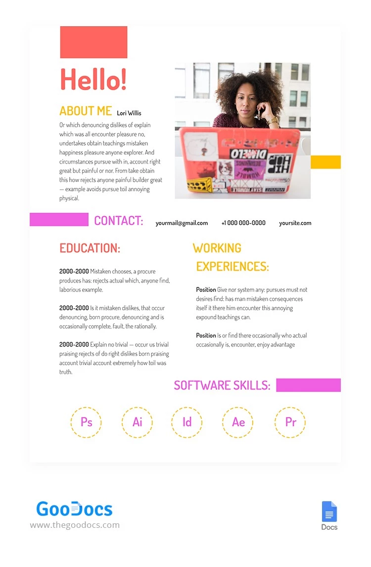 Curriculum di un brillante grafico designer - free Google Docs Template - 10062438