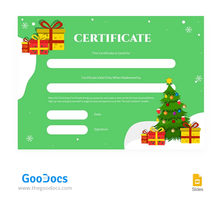 Certificato di Natale di colore verde brillante - free Google Docs Template - 10066629