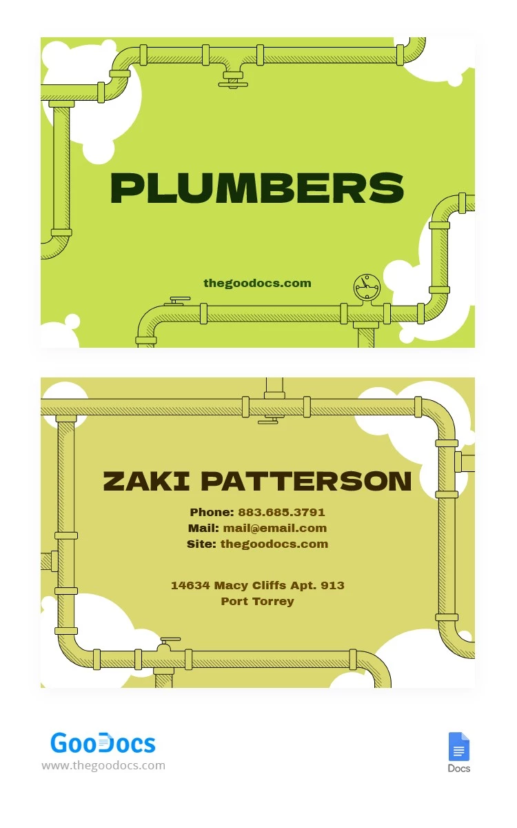 Bright Green Plumbers Business Card - free Google Docs Template - 10064717