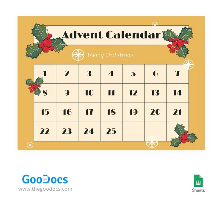 Calendario dell'Avvento Bright Holiday - free Google Docs Template - 10062698