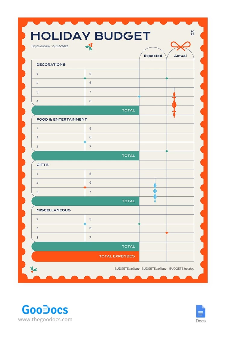 Orçamento brilhante para as férias - free Google Docs Template - 10064638