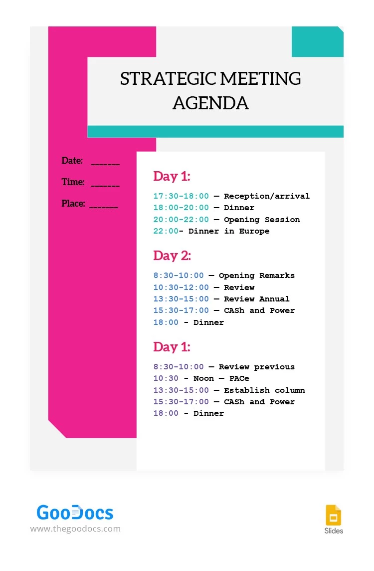 Multicolor Bright Business Meeting Agenda - free Google Docs Template - 10063280