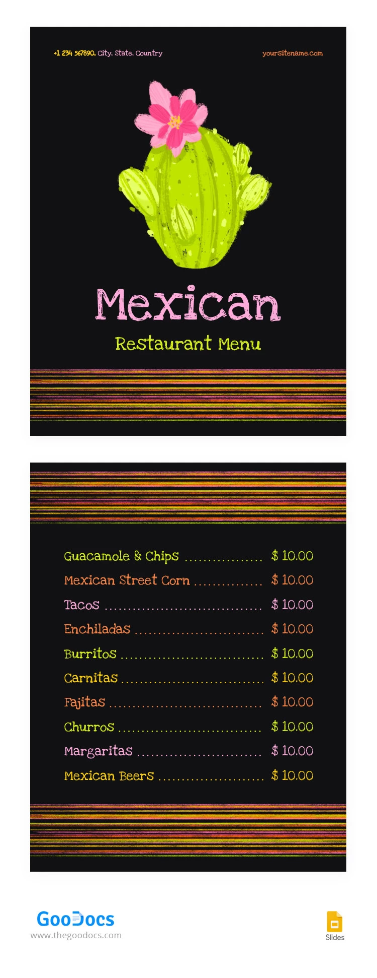Menu de um Restaurante Mexicano Brilhante - free Google Docs Template - 10066461