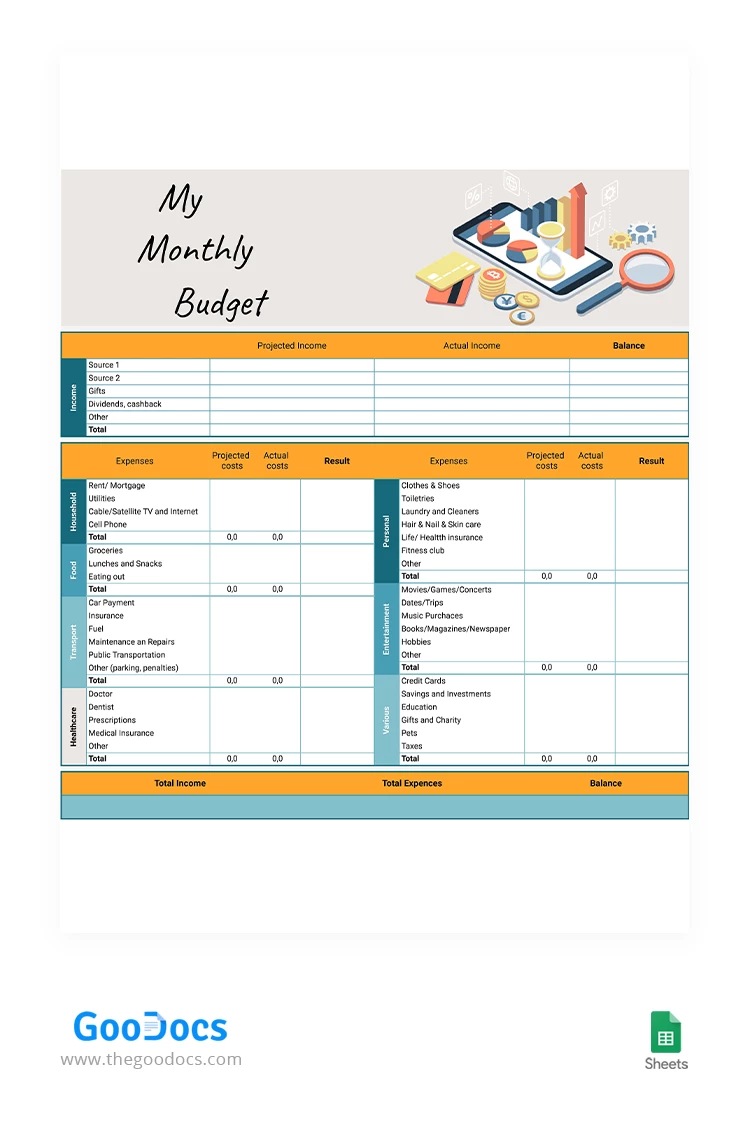 Bright Monthly Budget - free Google Docs Template - 10062924