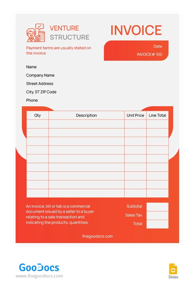 Facture de base orange vif - free Google Docs Template - 10064706