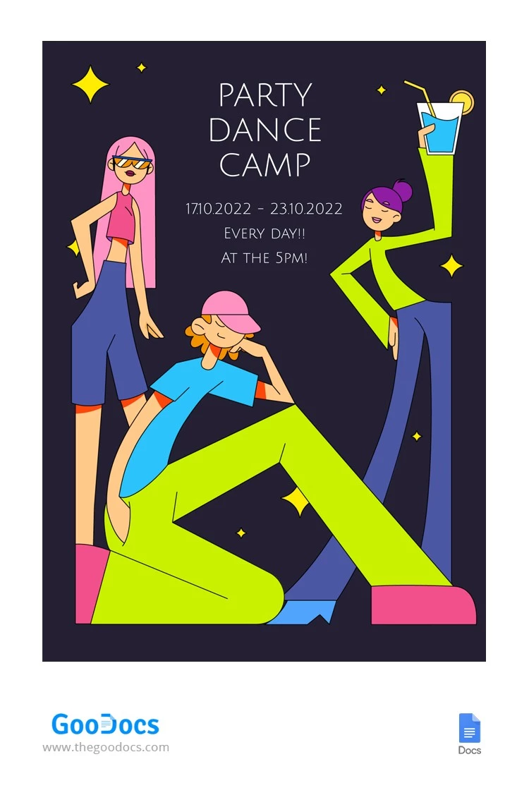 Brillante invito al Bright Party Dance Camp - free Google Docs Template - 10064455