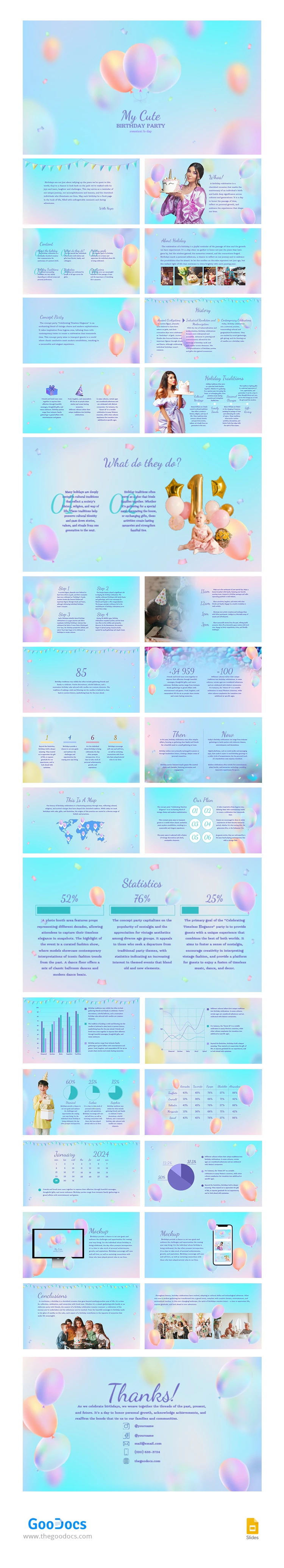 Bright Pastel Cute Birthday With Baloons - free Google Docs Template - 10067027