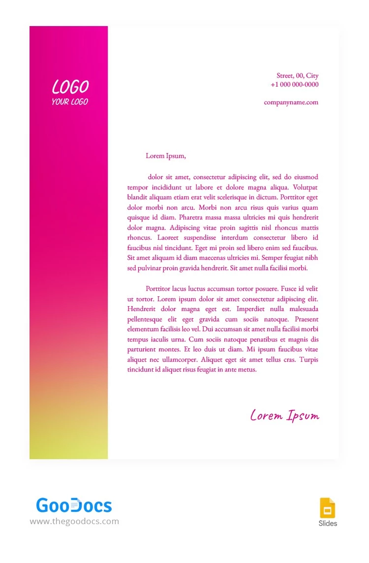 Bright Pink Letterhead - free Google Docs Template - 10062979