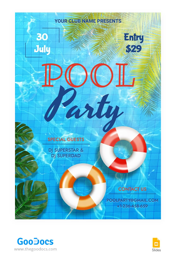 Folleto brillante de fiesta en la piscina - free Google Docs Template - 10065604