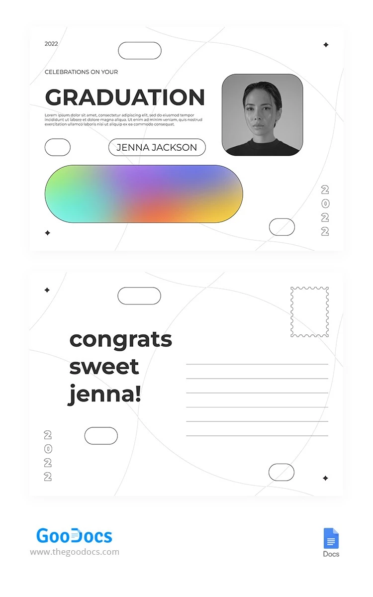 明亮的明信片毕业 - free Google Docs Template - 10065179