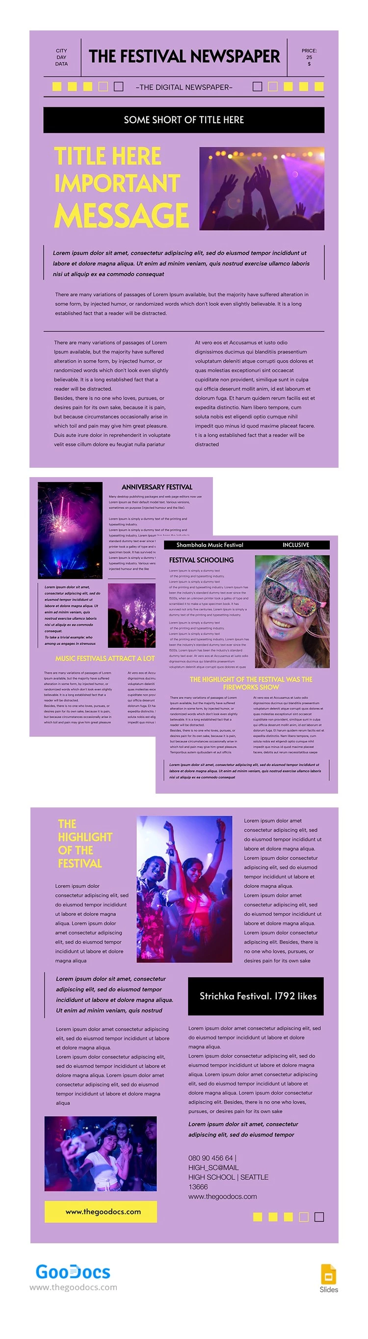 Bright Purple Festival Newspaper - free Google Docs Template - 10065900