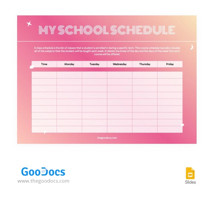 Bright School Class Schedules - free Google Docs Template - 10064573
