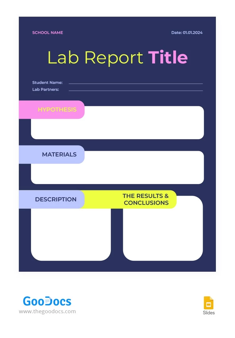 Rapport de laboratoire lumineux de Bright School - free Google Docs Template - 10065818