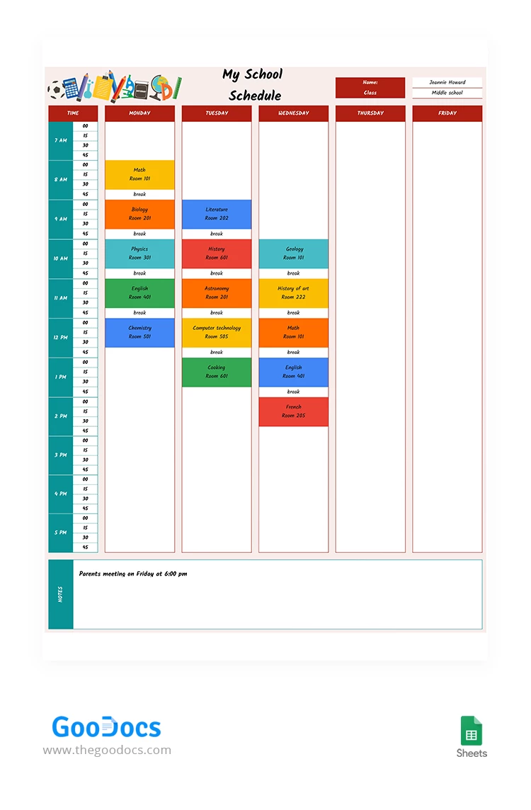 Bright School Schedule - free Google Docs Template - 10063396