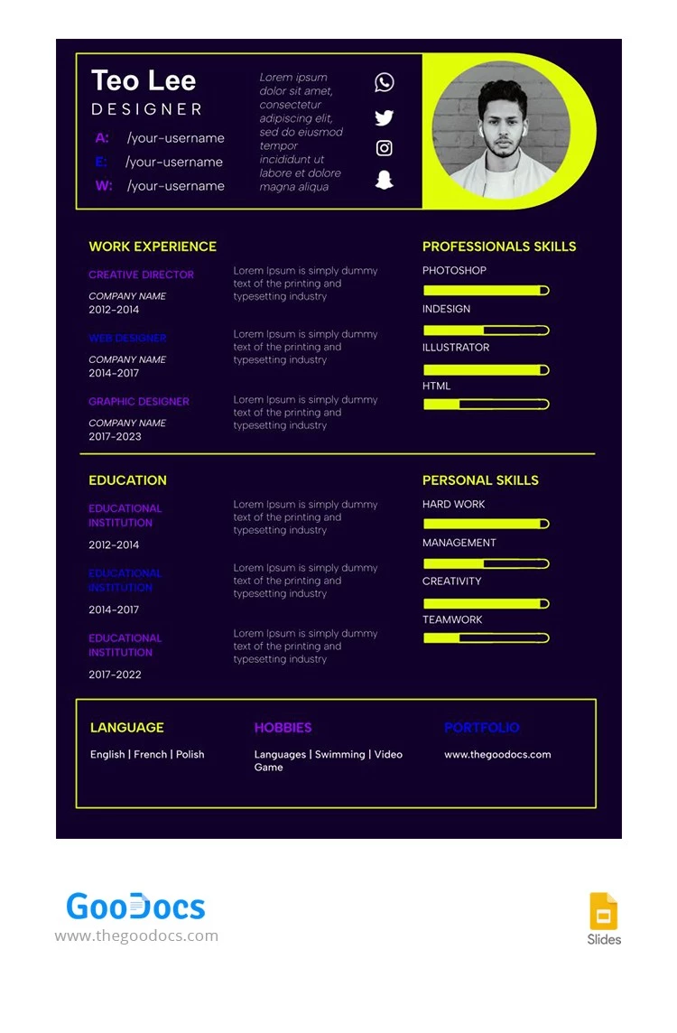 Dark Purple Designer Resume - free Google Docs Template - 10066157