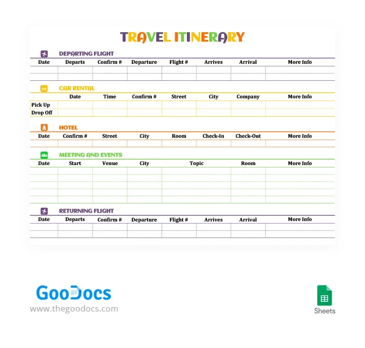 Itinerário de viagem brilhante - free Google Docs Template - 10062180