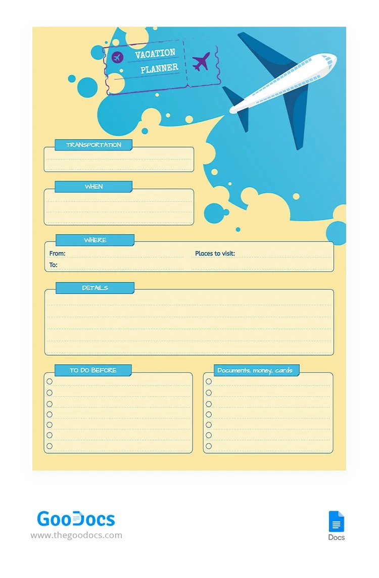 Bright Vacation Planner - free Google Docs Template - 10064772