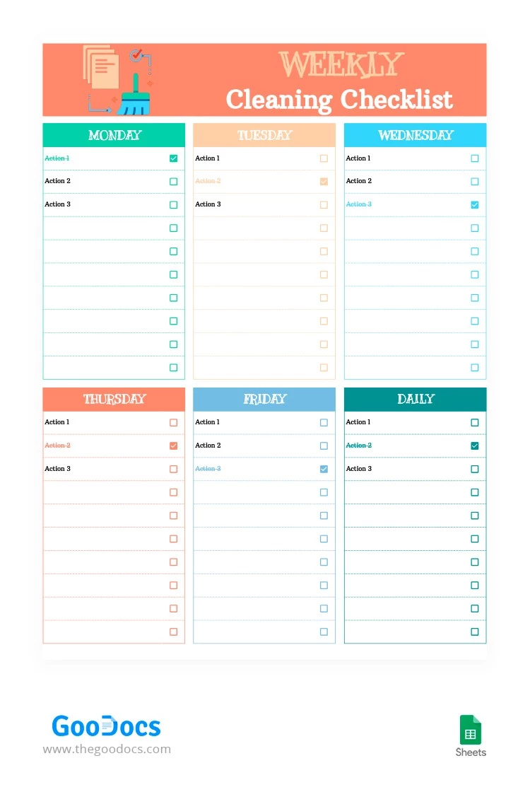 Bright Weekly Cleaning Checklist - free Google Docs Template - 10062497