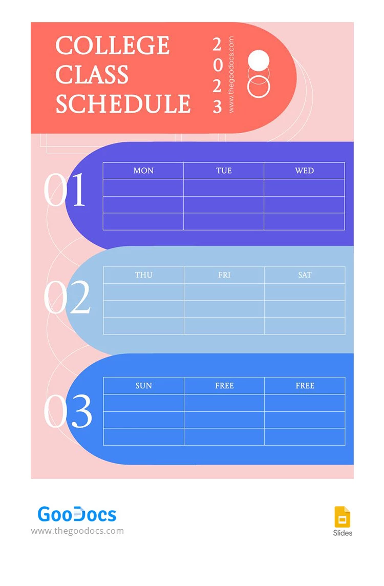 Bright Weekly College Class Schedule - free Google Docs Template - 10066341