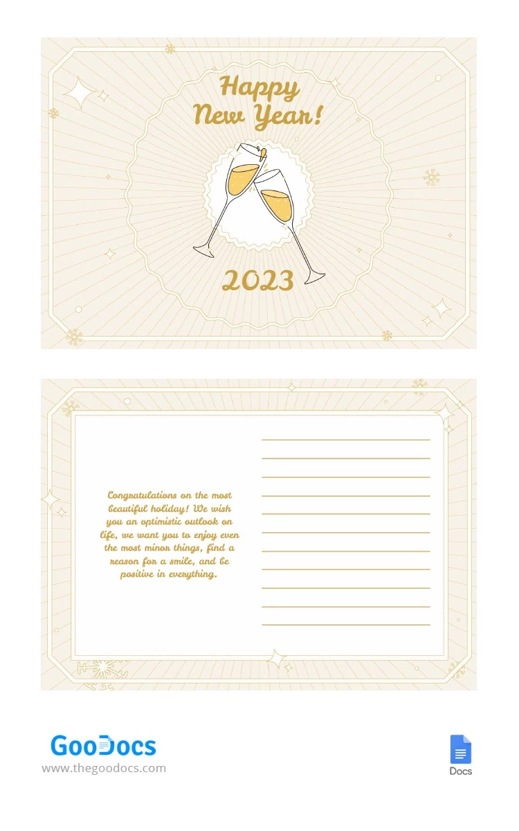 Brilhante Cartão Postal de Ano Novo com Champanhe - free Google Docs Template - 10065010