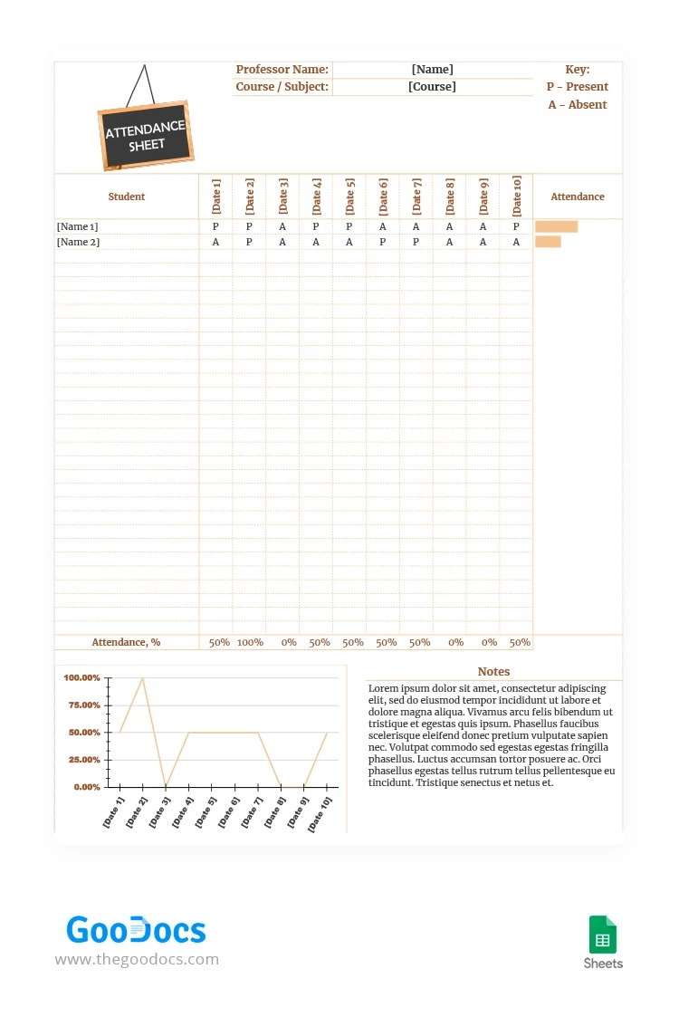 Brown 10-Day Attendance Sheet - free Google Docs Template - 10062168