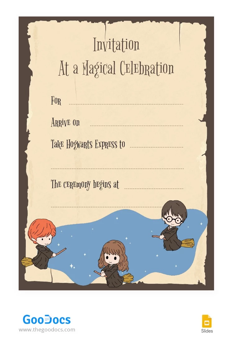 Invitación de Harry Potter marrón. - free Google Docs Template - 10065994