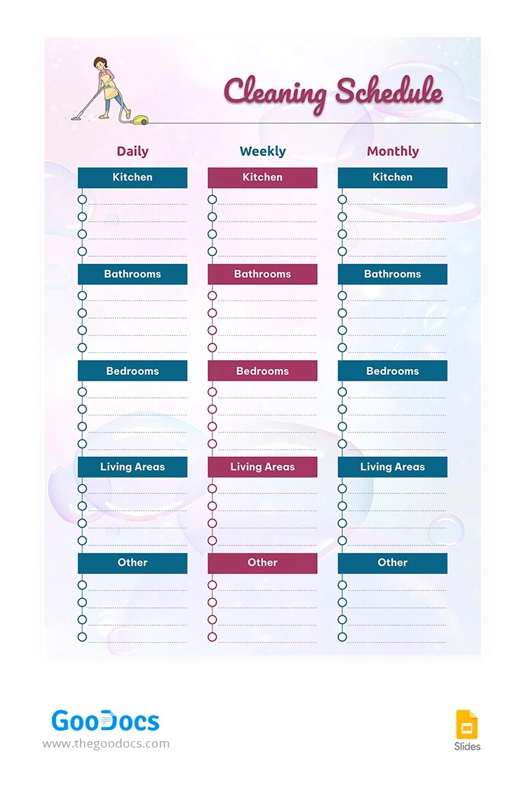 Bubbles Cleaning Schedule - free Google Docs Template - 10064965