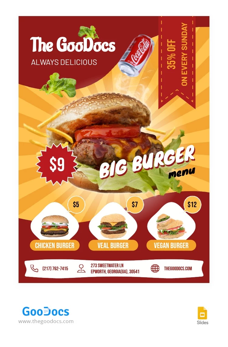 Menú de hamburguesas Folleto de restaurante - free Google Docs Template - 10064491