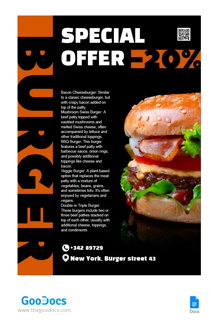 Burger Poster - free Google Docs Template - 10066683