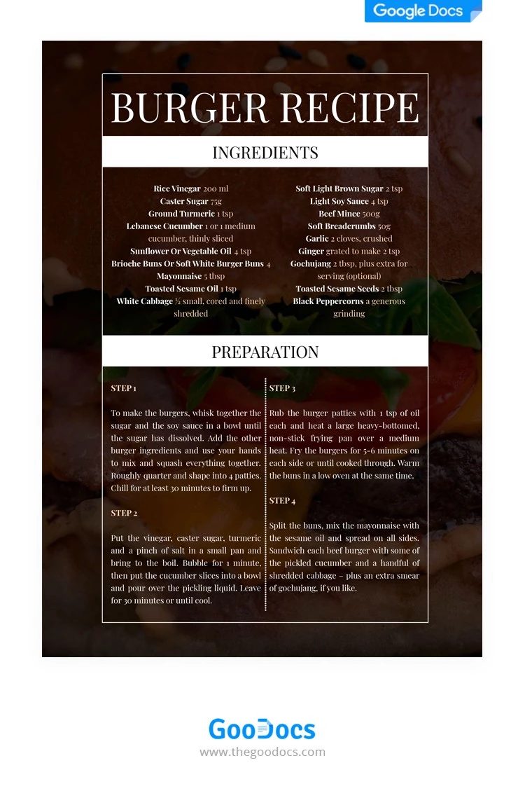 Receta de hamburguesa. - free Google Docs Template - 10062101