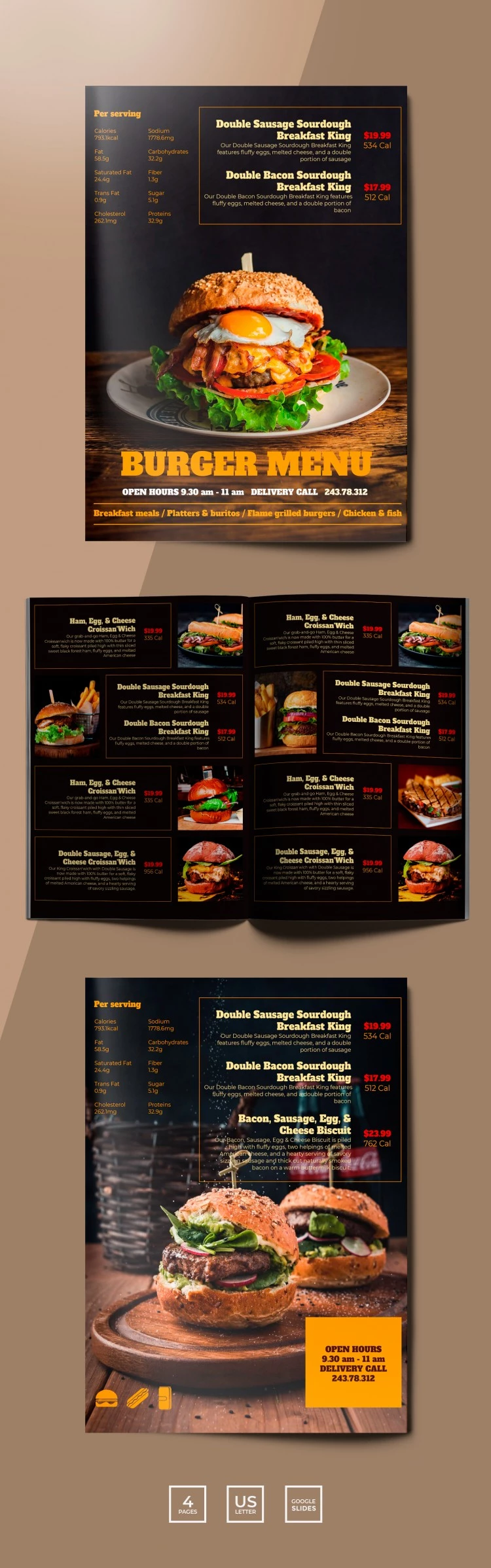 Menu de hambúrguer do restaurante - free Google Docs Template - 10061760