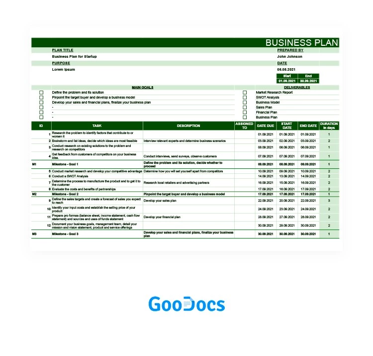 Piano di Business per una Startup - free Google Docs Template - 10061967
