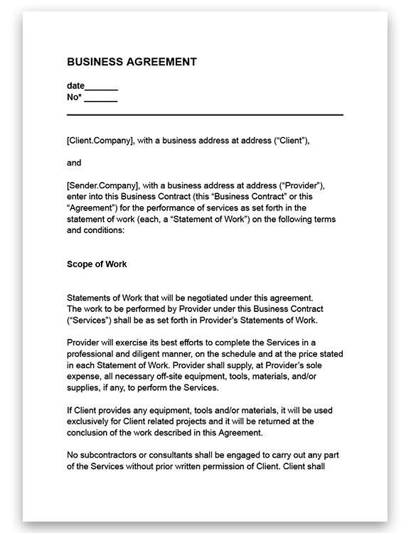Free Business Agreement Template in Google Docs and Microsoft Word ...