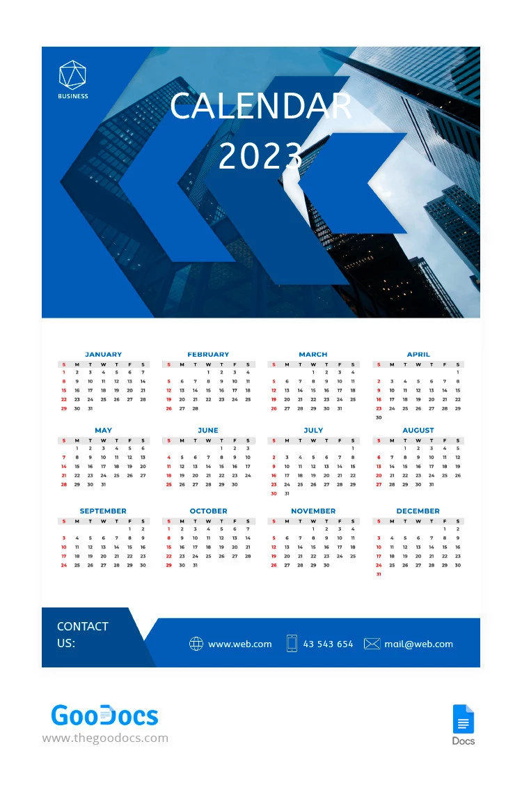 Calendario de negocios de color azul oscuro - free Google Docs Template - 10065333