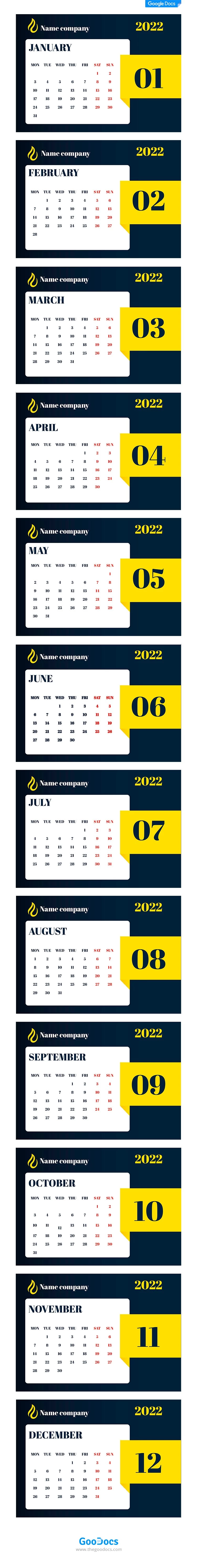 Calendario empresarial sofisticado. - free Google Docs Template - 10062056