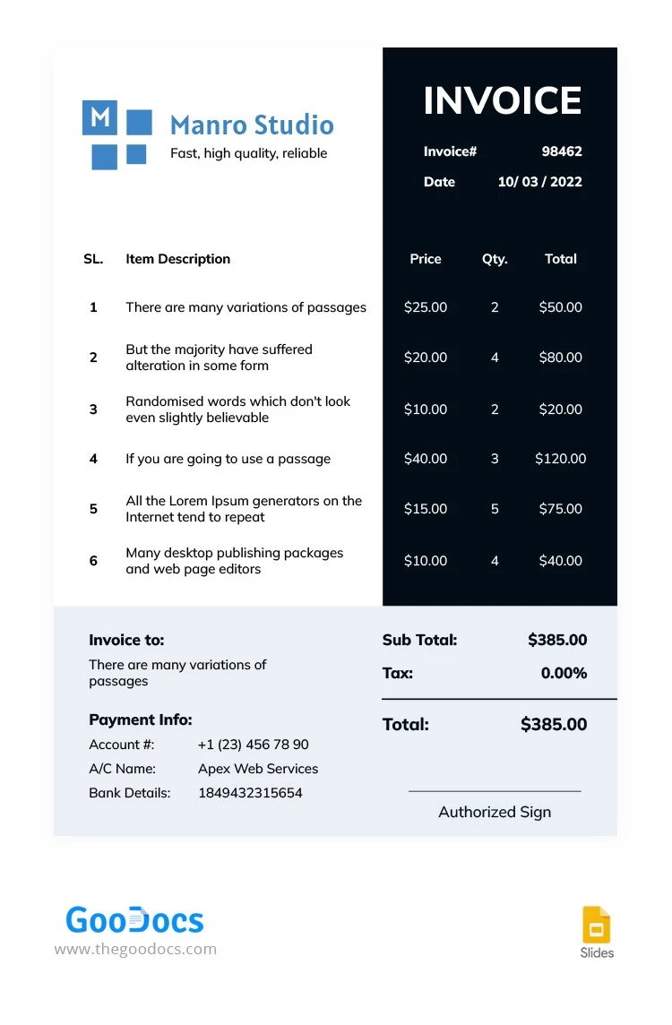 Business Modern Invoice - free Google Docs Template - 10063704