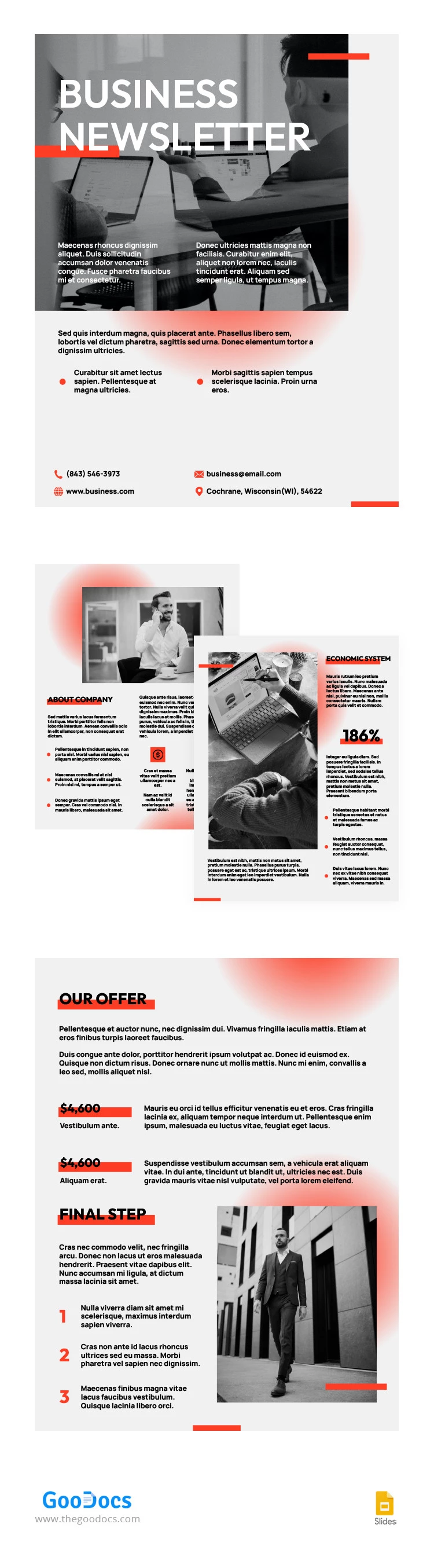 Business Newsletter with Red Gradient - free Google Docs Template - 10065326
