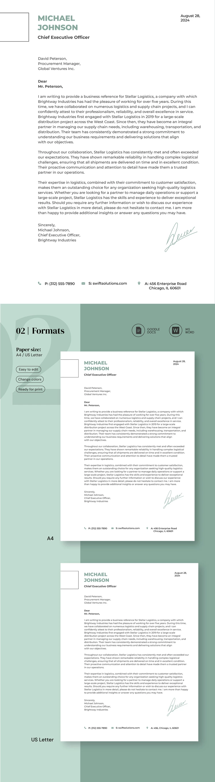 Lettera di riferimento aziendale - free Google Docs Template - 10069269