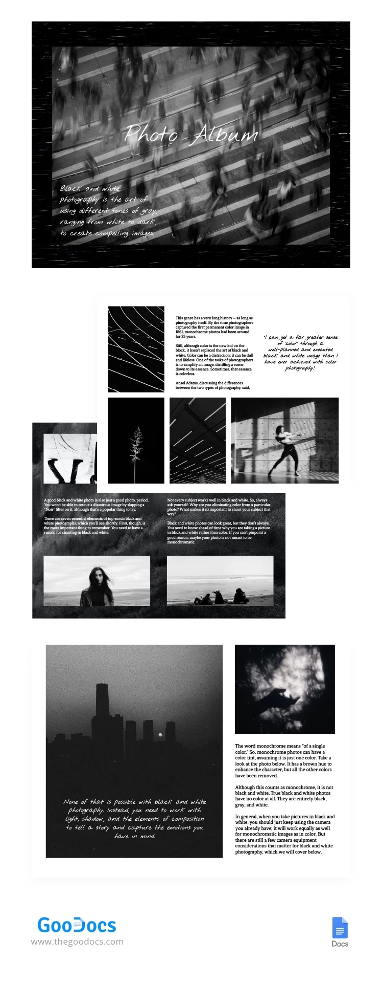Album fotografico in bianco e nero - free Google Docs Template - 10063303