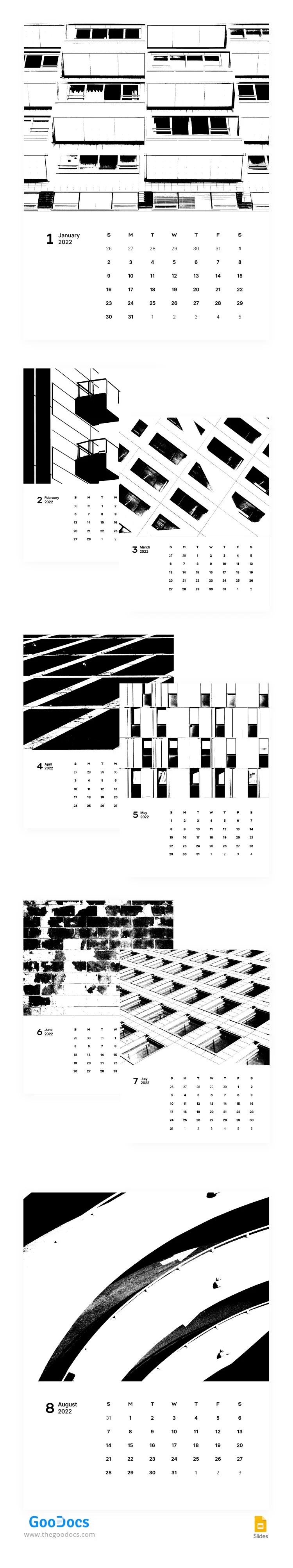 Schwarz-Weiß stilisierter Kalender - free Google Docs Template - 10063075