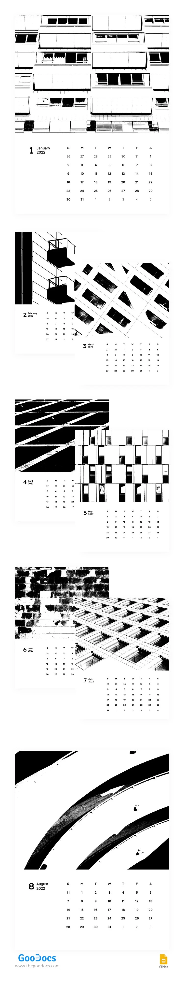 Calendário Estilizado em Preto e Branco - free Google Docs Template - 10063075